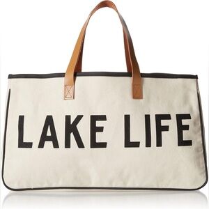 Santa Barbara Design Lake Life Canvas Tote Leather Handles Large Beach Bag‎ New